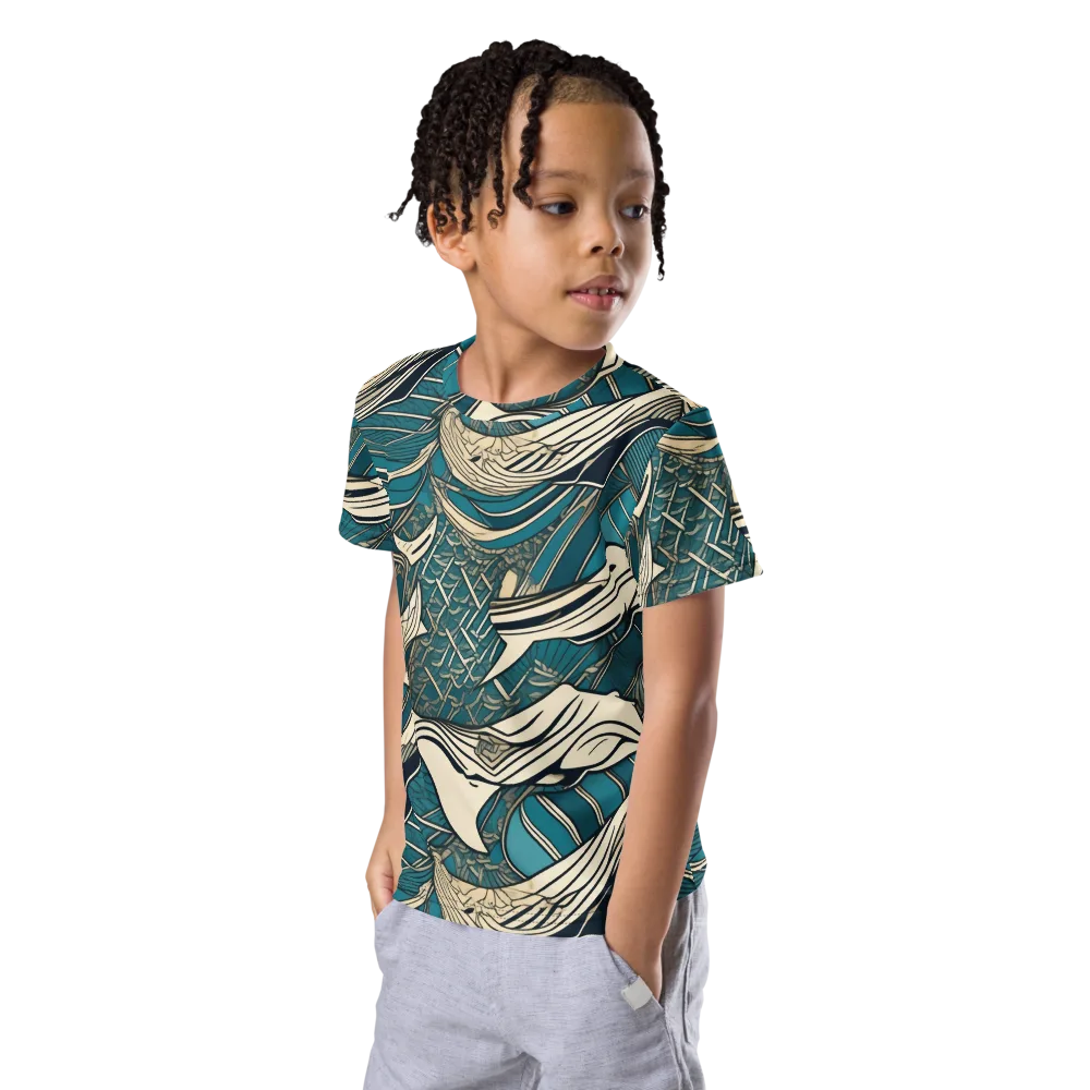 Teal Undertow on Kids Crew Neck T-Shirt — Left Front