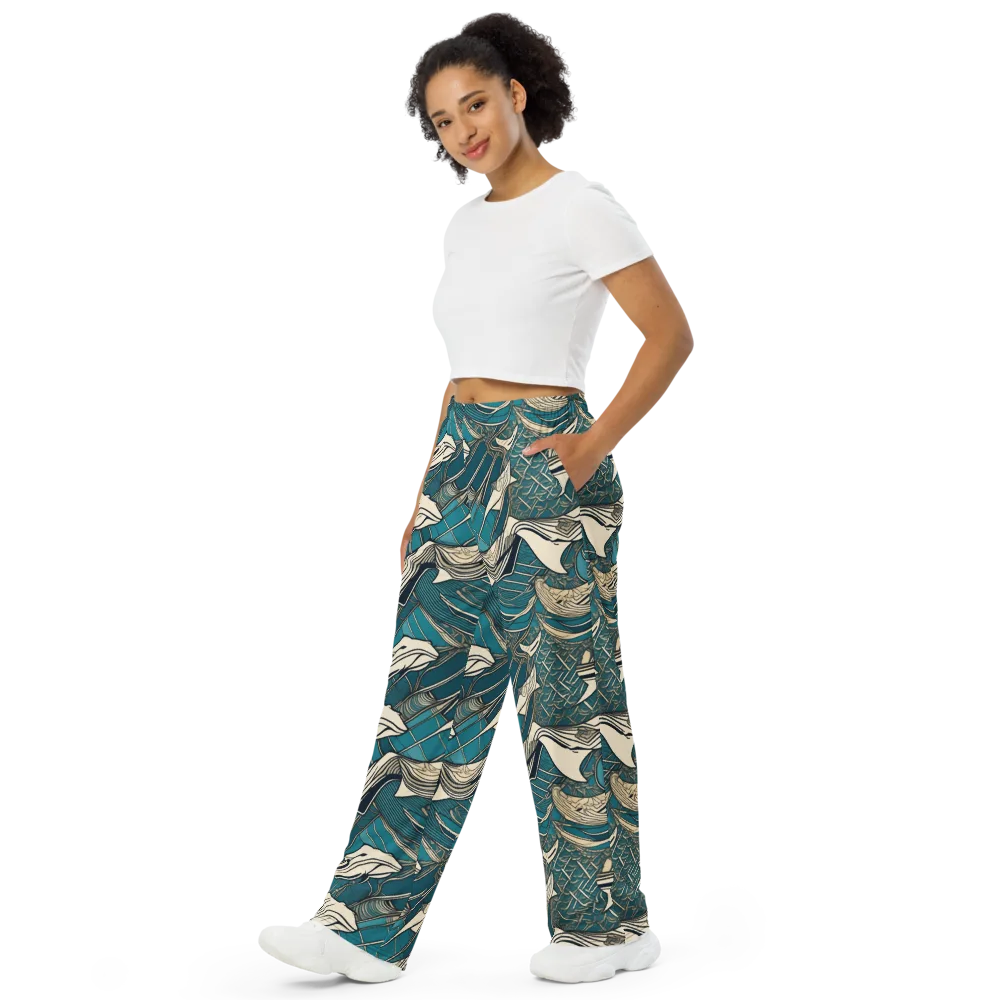 Teal Undertow on Wide-Leg Pants — Left Front