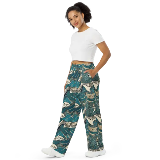 Teal Undertow on a Wide-Leg Pants
