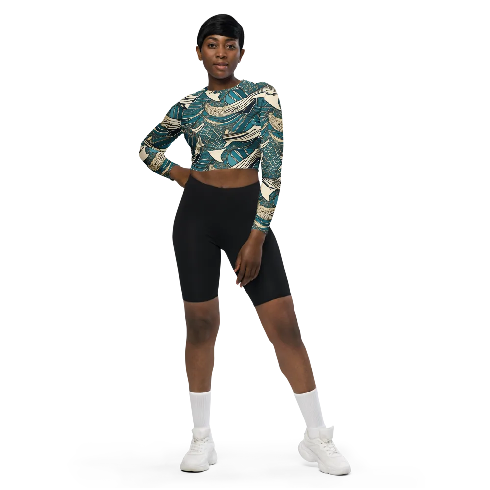 Teal Undertow on Long Sleeve Crop Top — Front