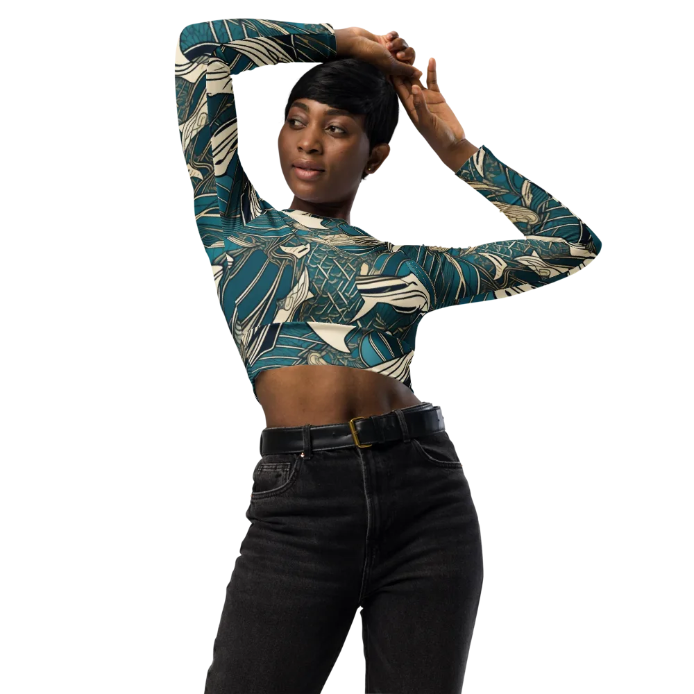 Teal Undertow on Long Sleeve Crop Top — Front