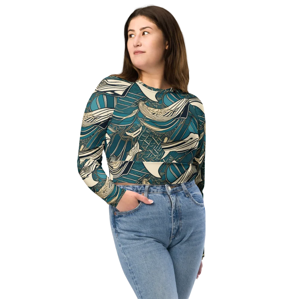 Teal Undertow on Long Sleeve Crop Top — Front