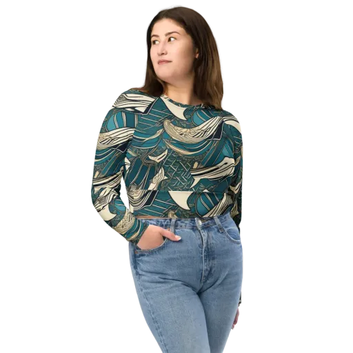 Teal Undertow on a Long Sleeve Crop Top