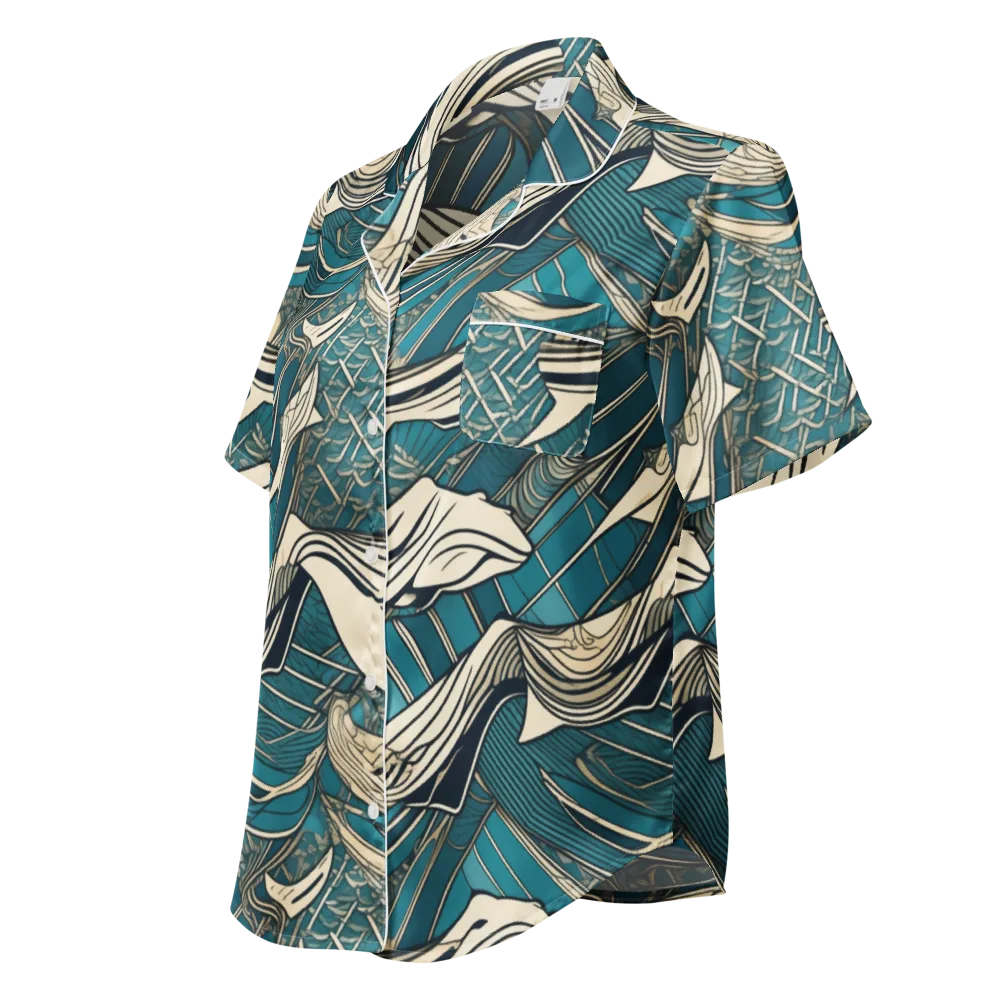 Teal Undertow on Women's Short Sleeve Pajama Top — Left Front