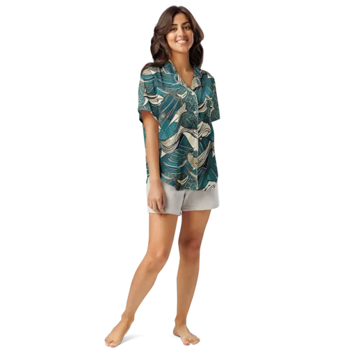 Teal Undertow on a Women's Short Sleeve Pajama Top