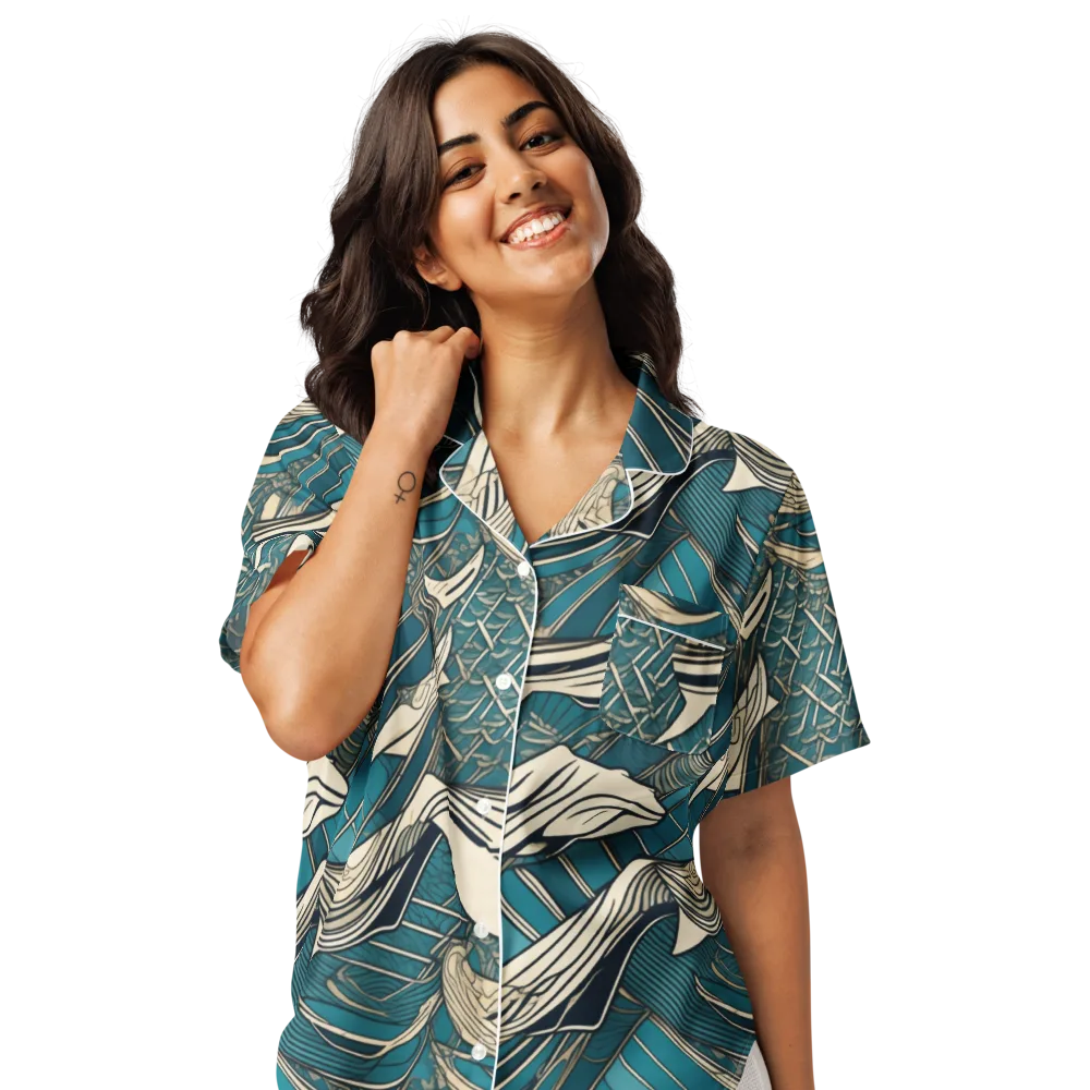 Teal Undertow on Women's Short Sleeve Pajama Top — Front