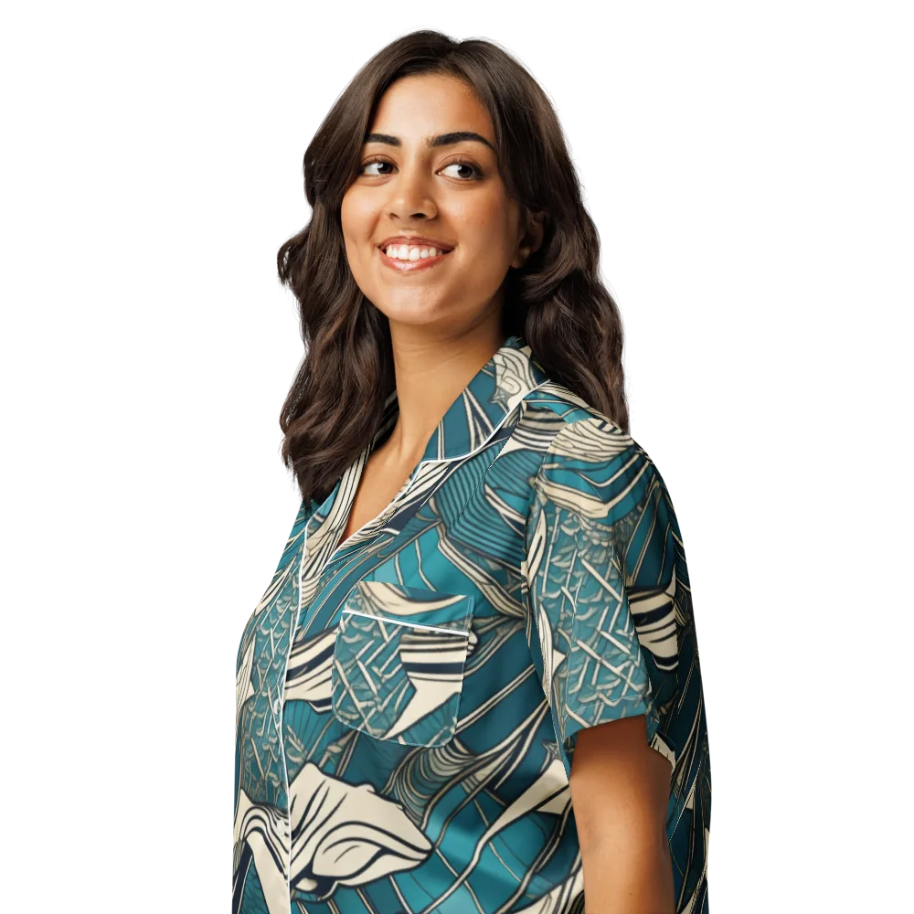 Teal Undertow on Women's Short Sleeve Pajama Top — Left Front