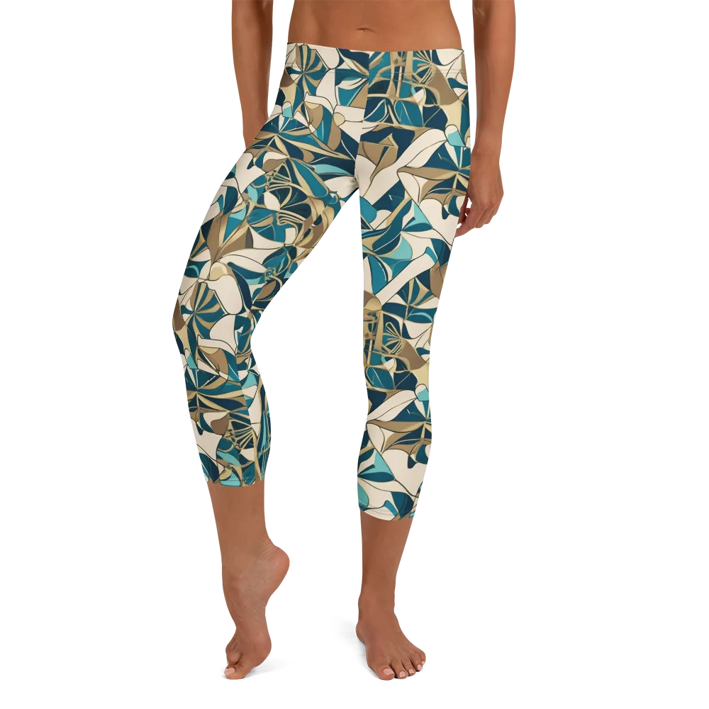 Teal Deco Garden on Capri Leggings — Front