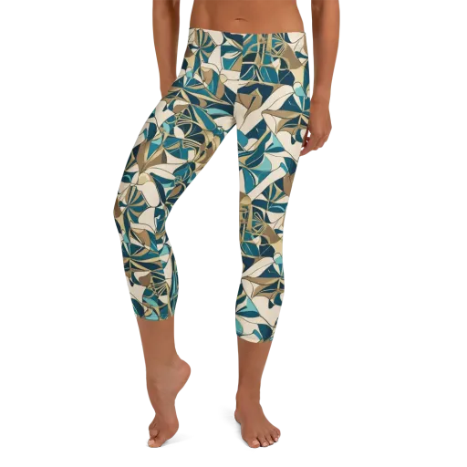 Teal Deco Garden on a Capri Leggings