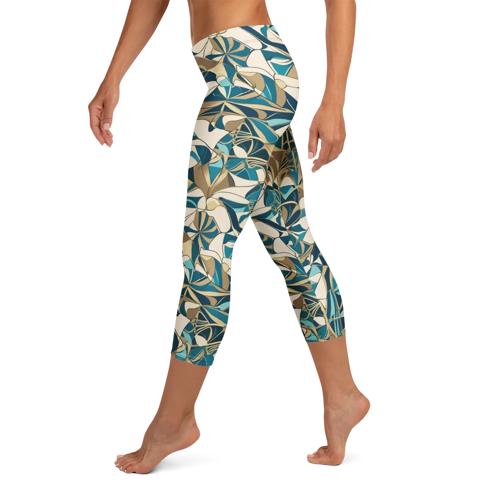 Teal Deco Garden on Capri Leggings — Left