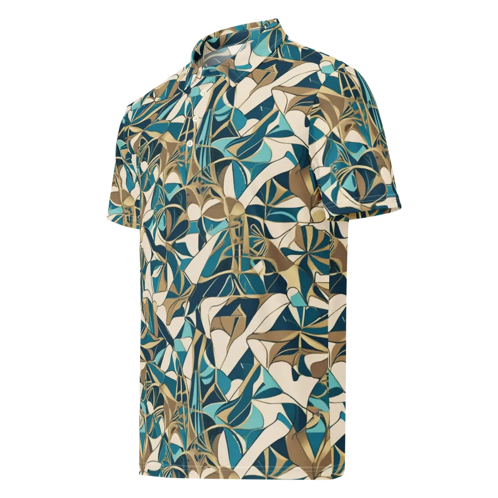 Teal Deco Garden on Men's Slim Fit Polo Shirt — Left Front
