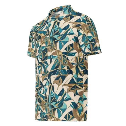 Teal Deco Garden on a Men's Slim Fit Polo Shirt