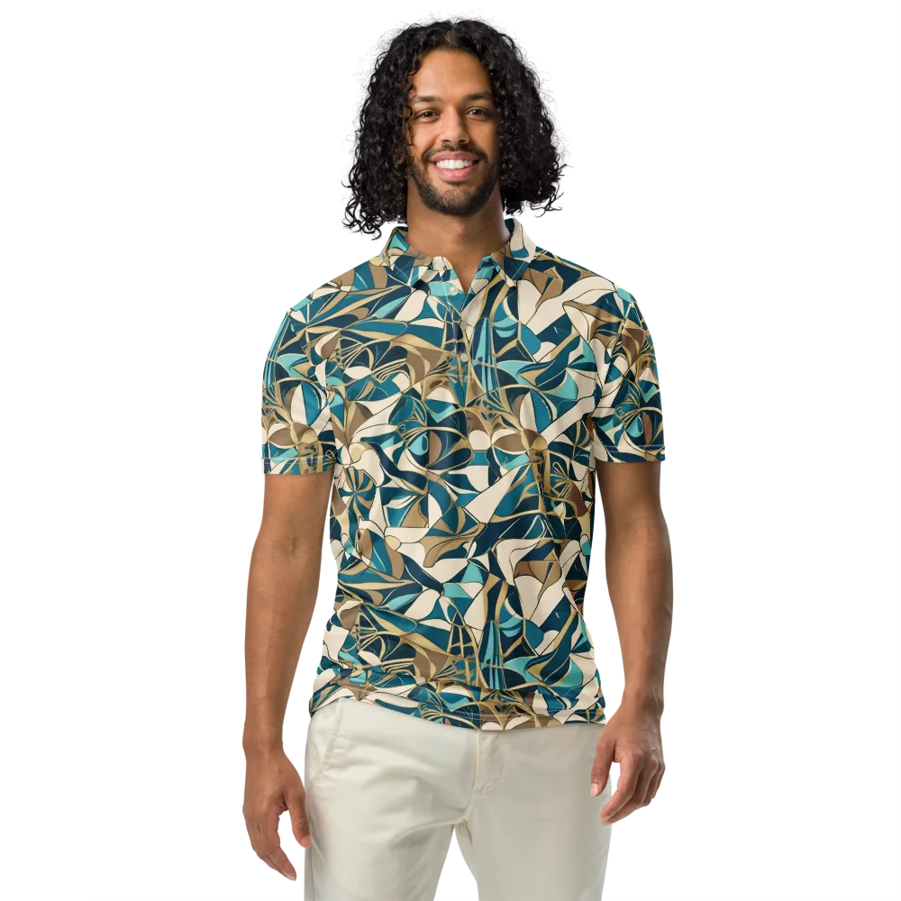 Teal Deco Garden on Men's Slim Fit Polo Shirt — Front