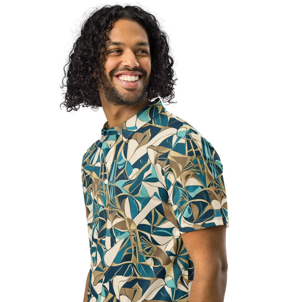 Teal Deco Garden on Men's Slim Fit Polo Shirt — Left Front