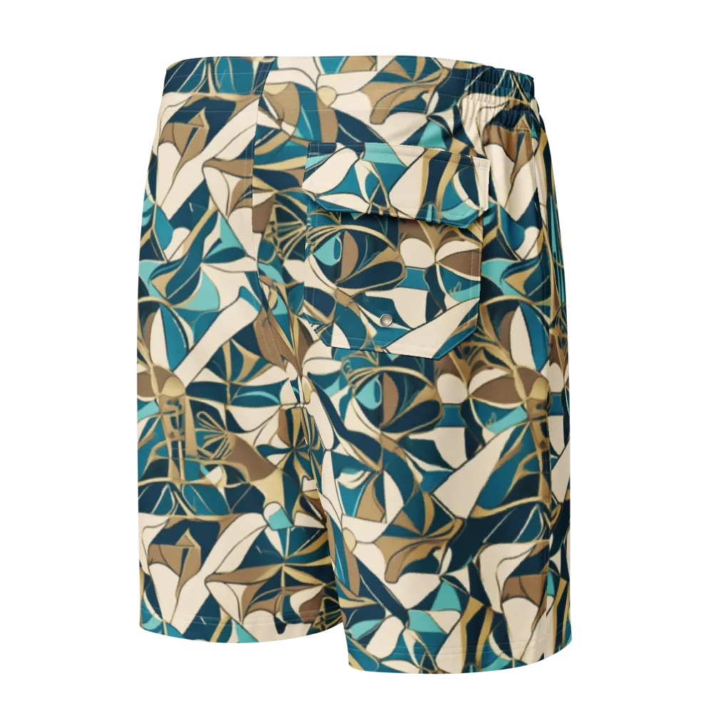 Teal Deco Garden on Men's Board Shorts — Back