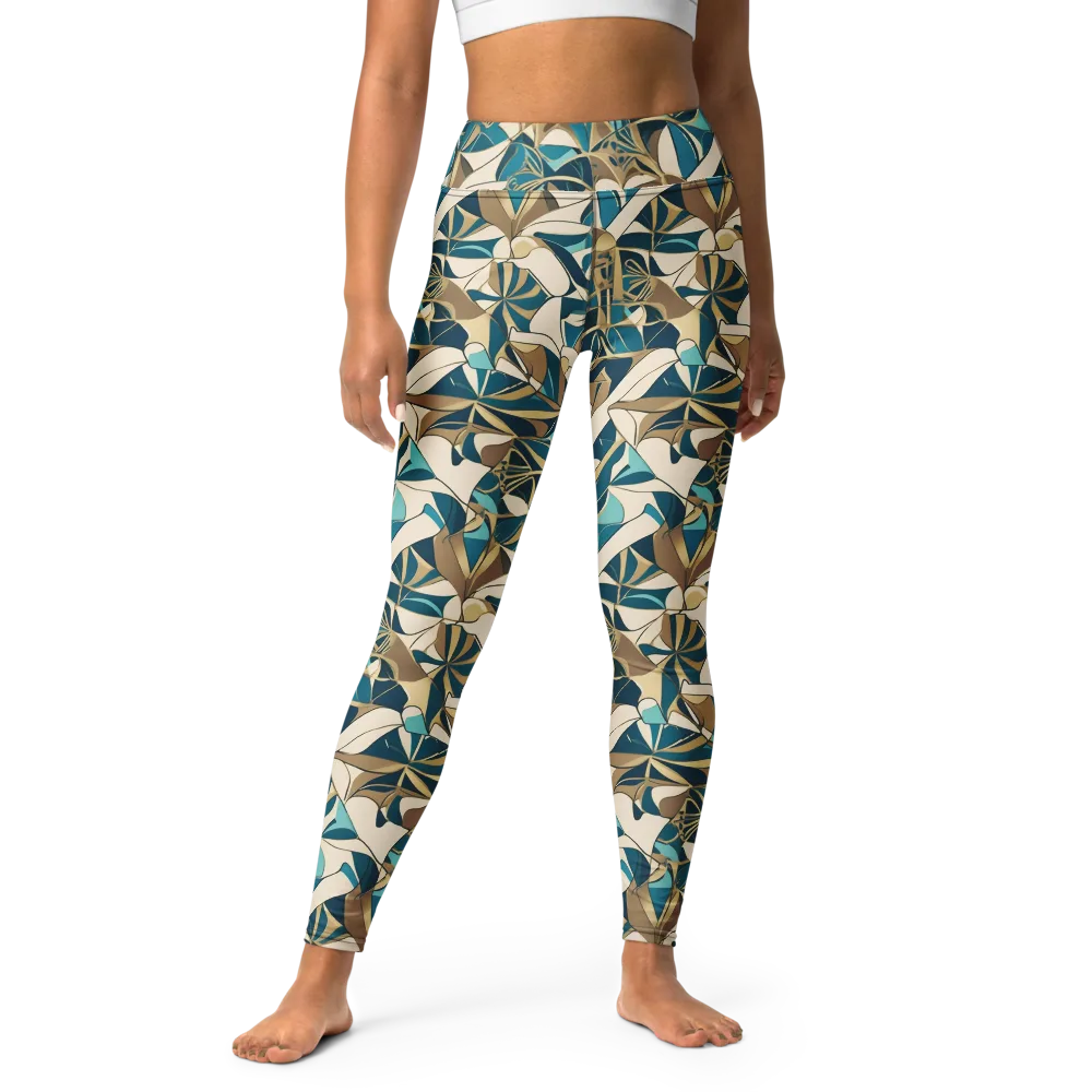 Teal Deco Garden on Yoga Leggings — Front