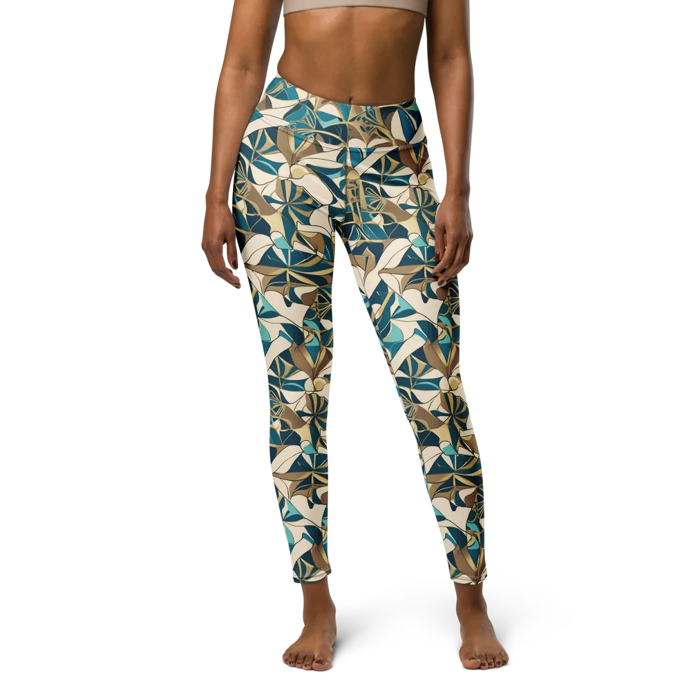 Teal Deco Garden on Yoga Leggings — Front