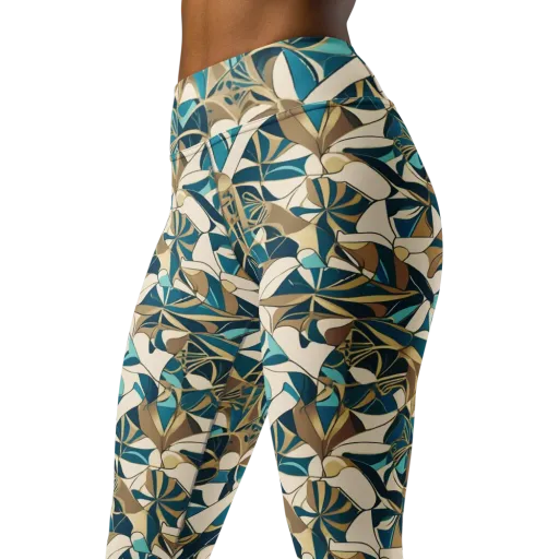 Teal Deco Garden on a Yoga Leggings