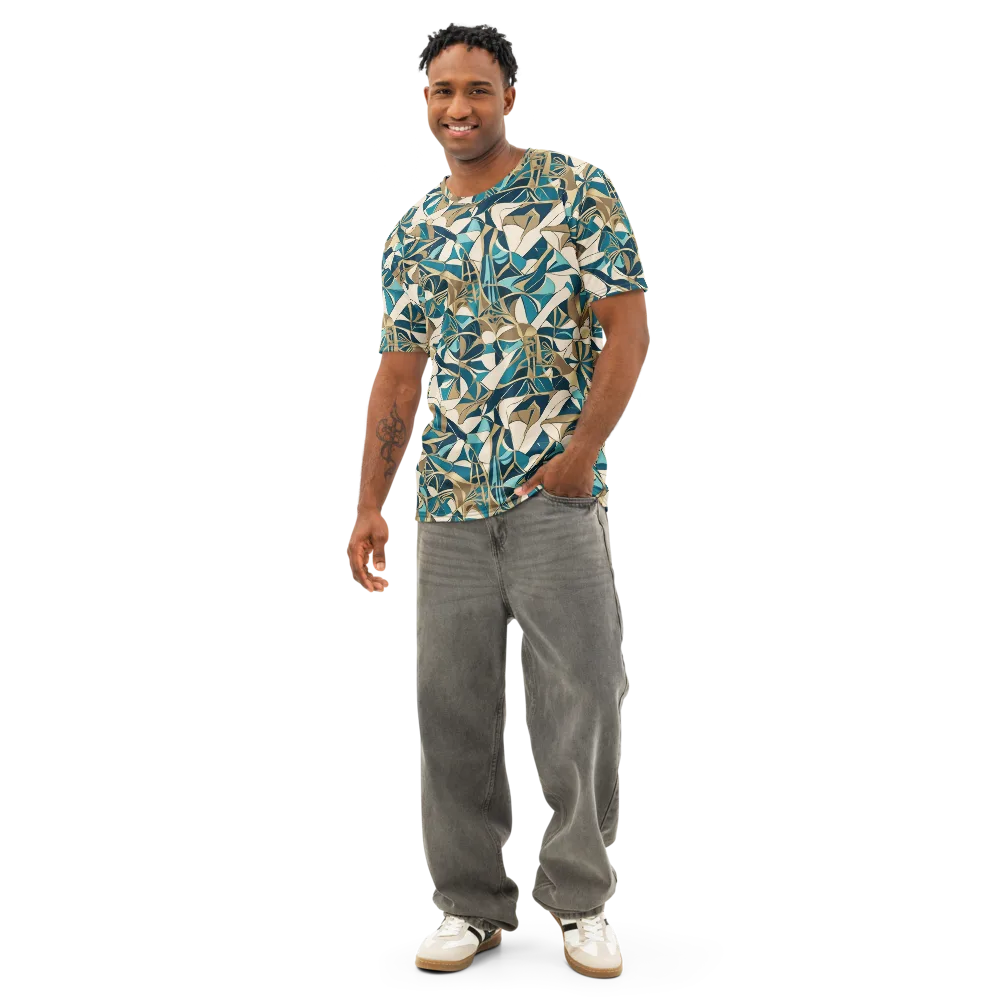Teal Deco Garden on Men's Cotton Crew Neck T-Shirt — Front