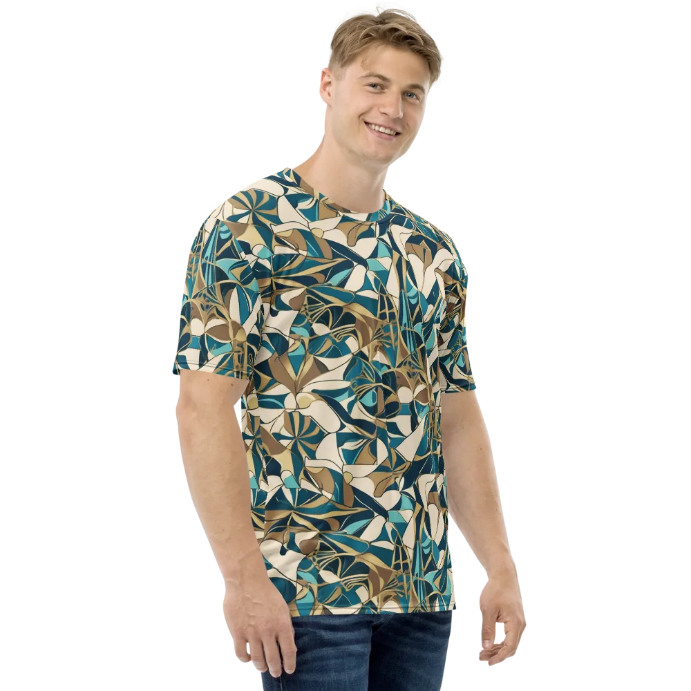 Teal Deco Garden on Men's Crew Neck T-Shirt — Right