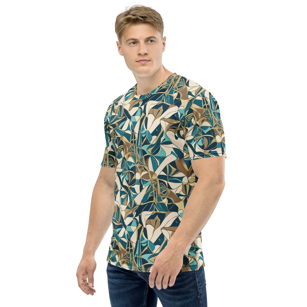 Teal Deco Garden on Men's Crew Neck T-Shirt — Left
