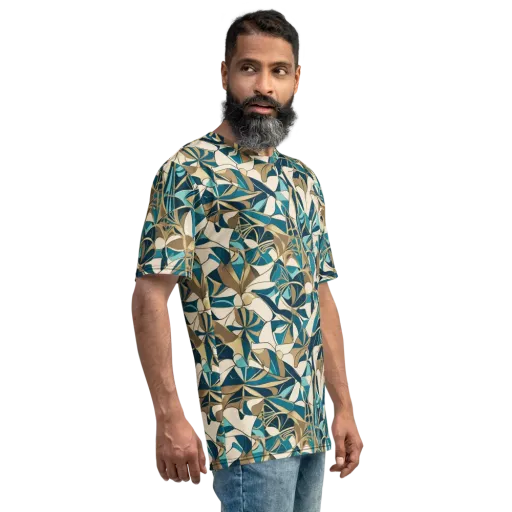 Teal Deco Garden on a Men's Crew Neck T-Shirt