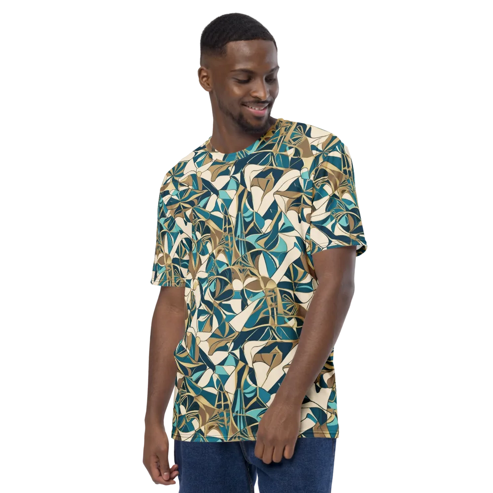 Teal Deco Garden on Men's Crew Neck T-Shirt — Left