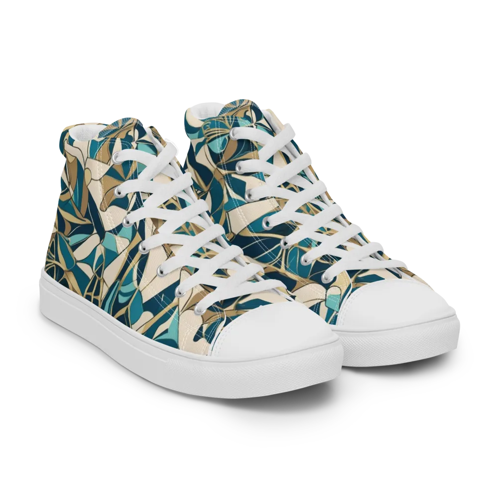 Teal Deco Garden on Men's High Top Canvas Shoes — Right Front