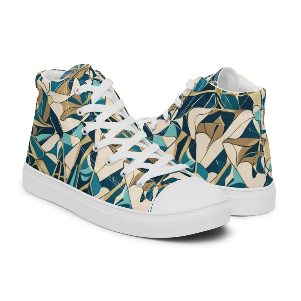 Teal Deco Garden on Men's High Top Canvas Shoes — Right