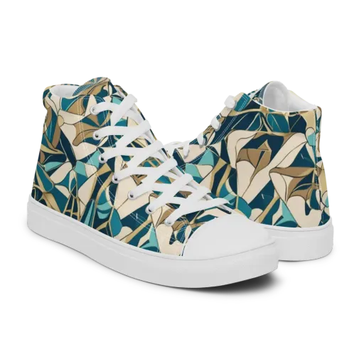 Teal Deco Garden on a Men's High Top Canvas Shoes