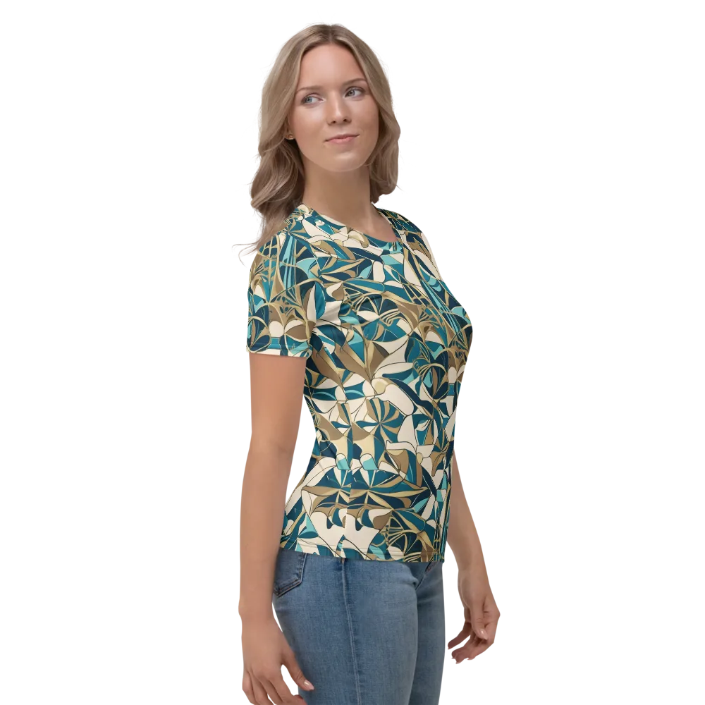 Teal Deco Garden on Women's Crew Neck T-Shirt — Right