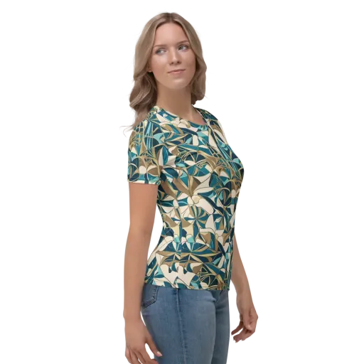 Teal Deco Garden on a Women's Crew Neck T-Shirt