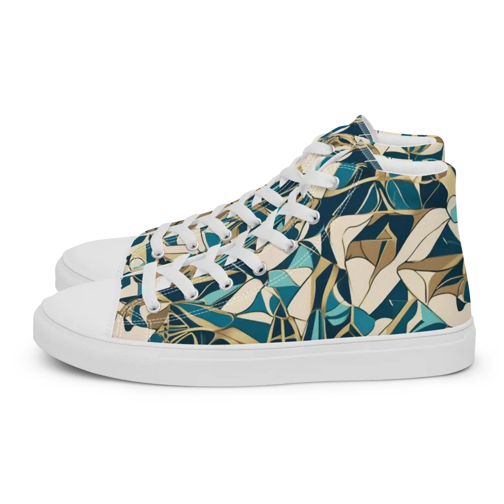 Teal Deco Garden on Women's High Top Canvas Shoes — Left