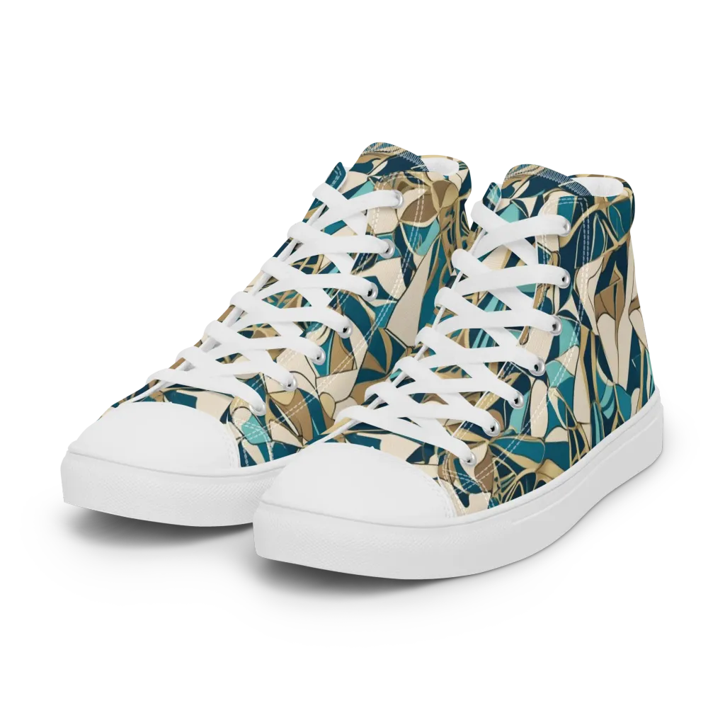 Teal Deco Garden on Women's High Top Canvas Shoes — Left Front