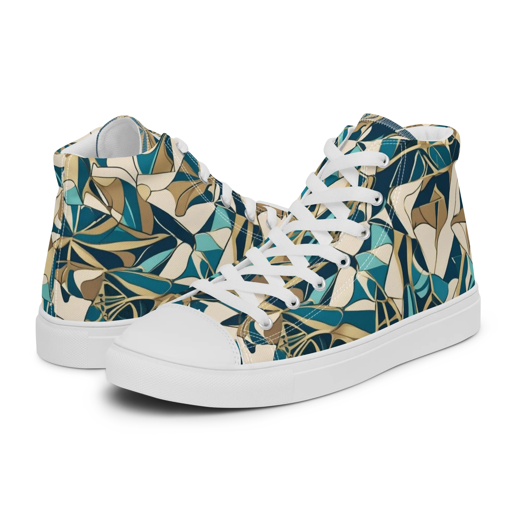 Teal Deco Garden on Women's High Top Canvas Shoes — Left