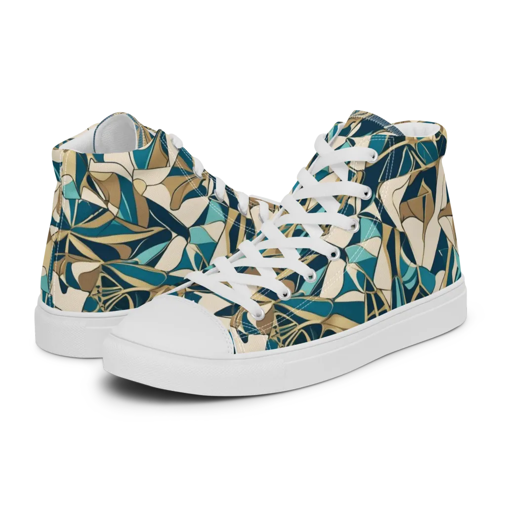 Teal Deco Garden on Women's High Top Canvas Shoes — Left