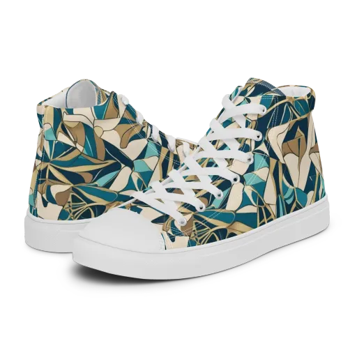 Teal Deco Garden on a Women's High Top Canvas Shoes