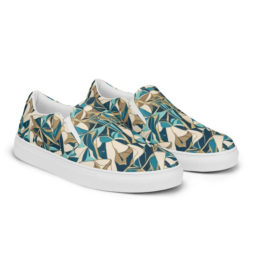 Teal Deco Garden on Men's Slip-On Canvas Shoes — Right Front