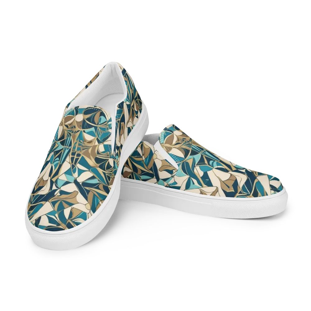 Teal Deco Garden on Men's Slip-On Canvas Shoes — Left Front
