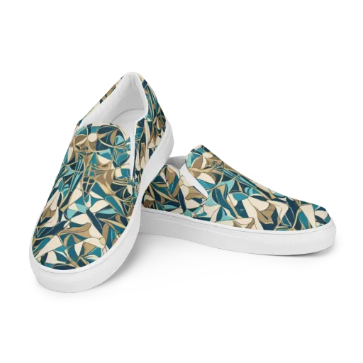 Teal Deco Garden on a Men's Slip-On Canvas Shoes