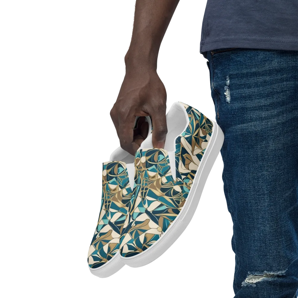 Teal Deco Garden on Men's Slip-On Canvas Shoes — Left Front