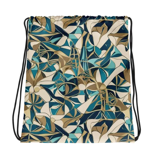 Teal Deco Garden on a Drawstring Bag