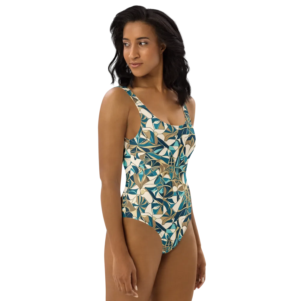 Teal Deco Garden on One-Piece Swimsuit — Right