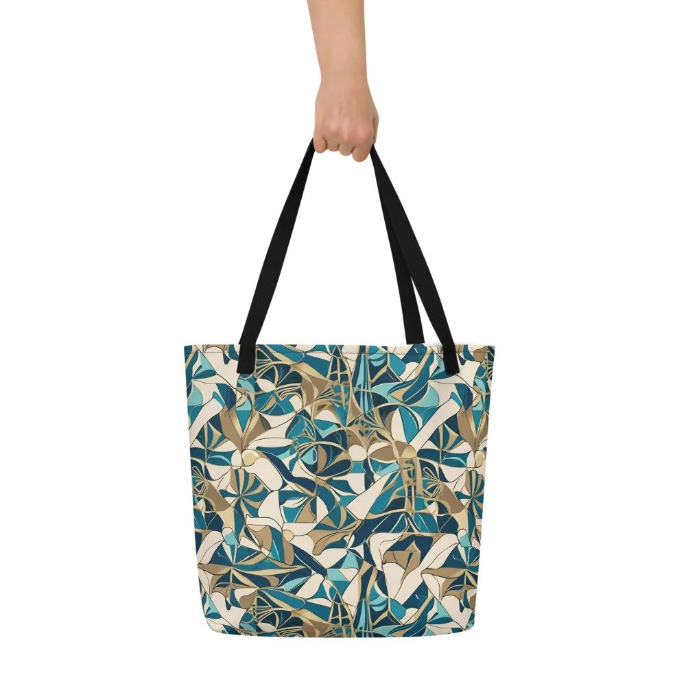 Teal Deco Garden on Large Tote Bag W/ Pocket — Front