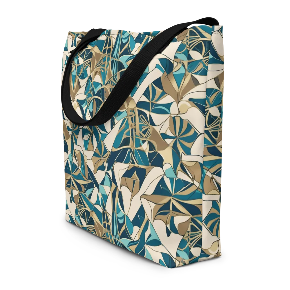 Teal Deco Garden on Large Tote Bag W/ Pocket — Front