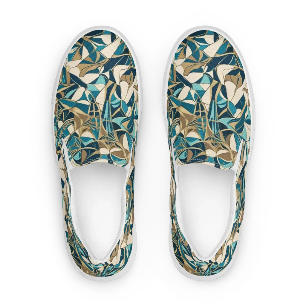 Teal Deco Garden on Women's Slip-On Canvas Shoes — Front