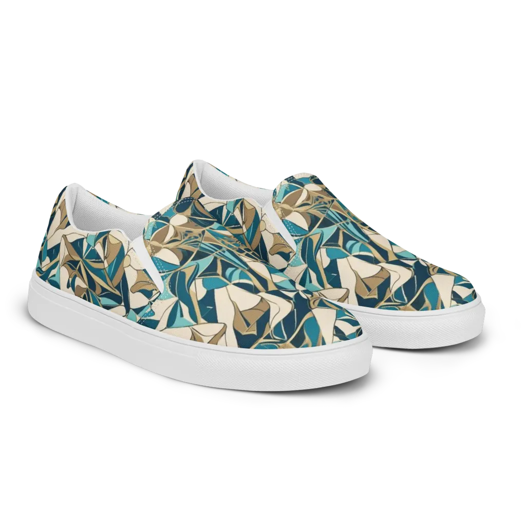 Teal Deco Garden on Women's Slip-On Canvas Shoes — Right Front
