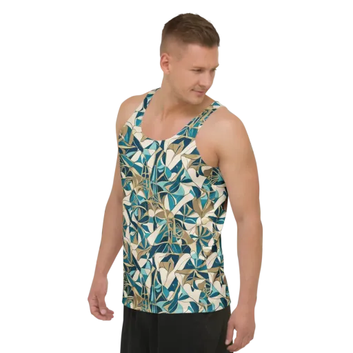 Teal Deco Garden on a Men's Tank Top