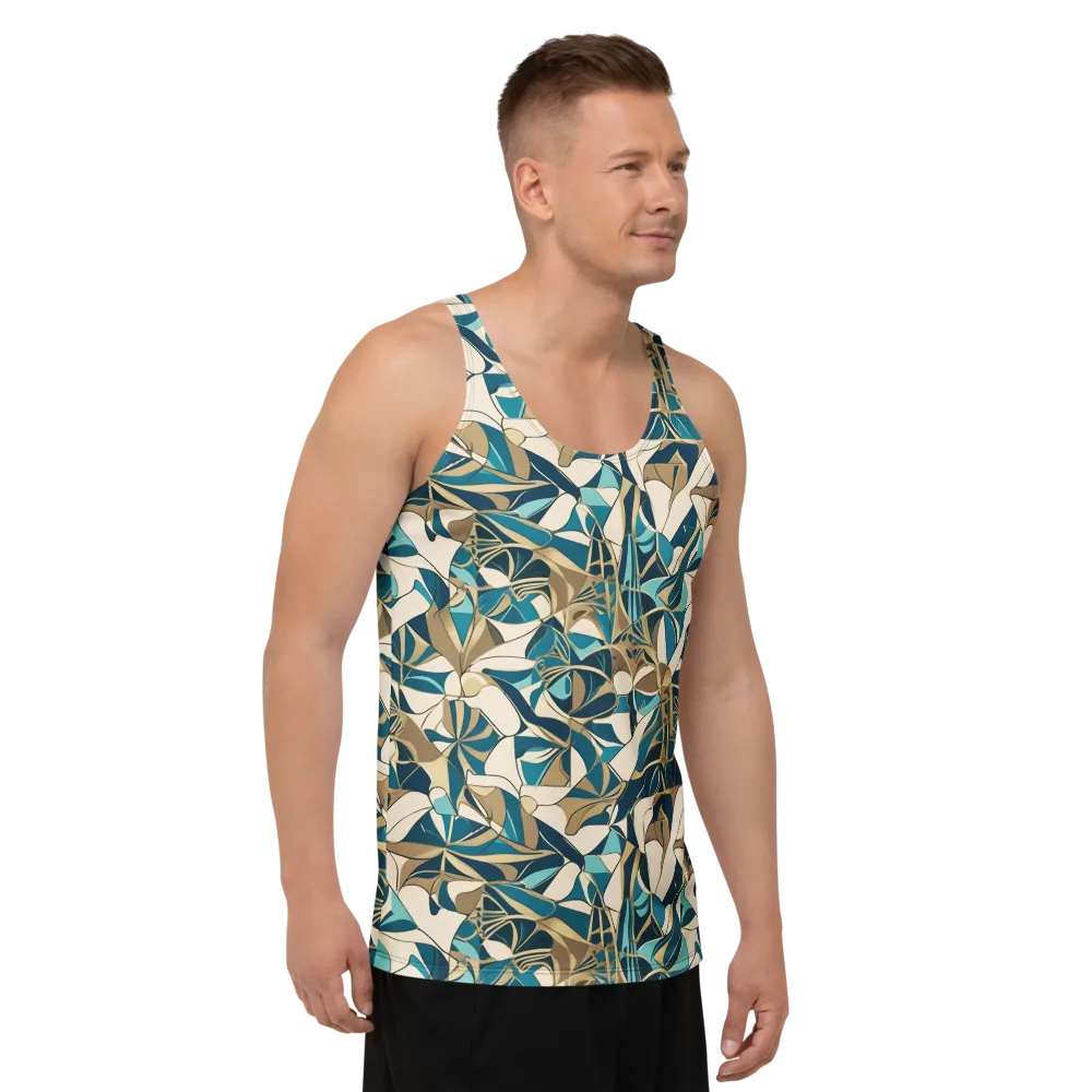 Teal Deco Garden on Men's Tank Top — Right Front