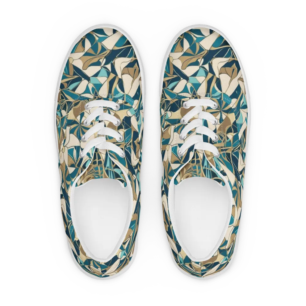 Teal Deco Garden on Men's Lace-Up Canvas Shoes — Front